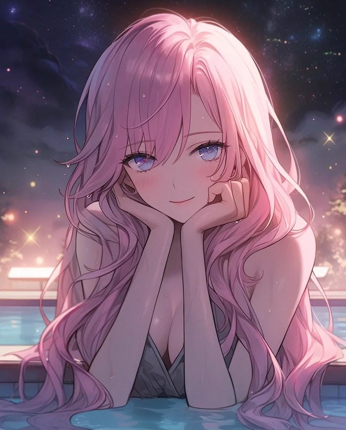 Ảnh anime nữ tóc hồng phong thái vui