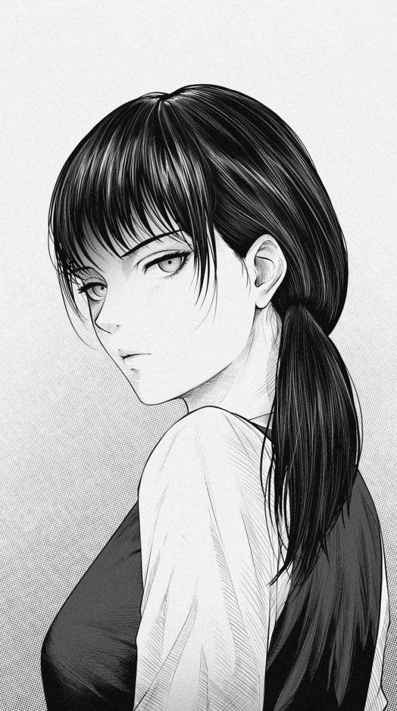 Ảnh anime nữ trắng đen ánh mắt sâu