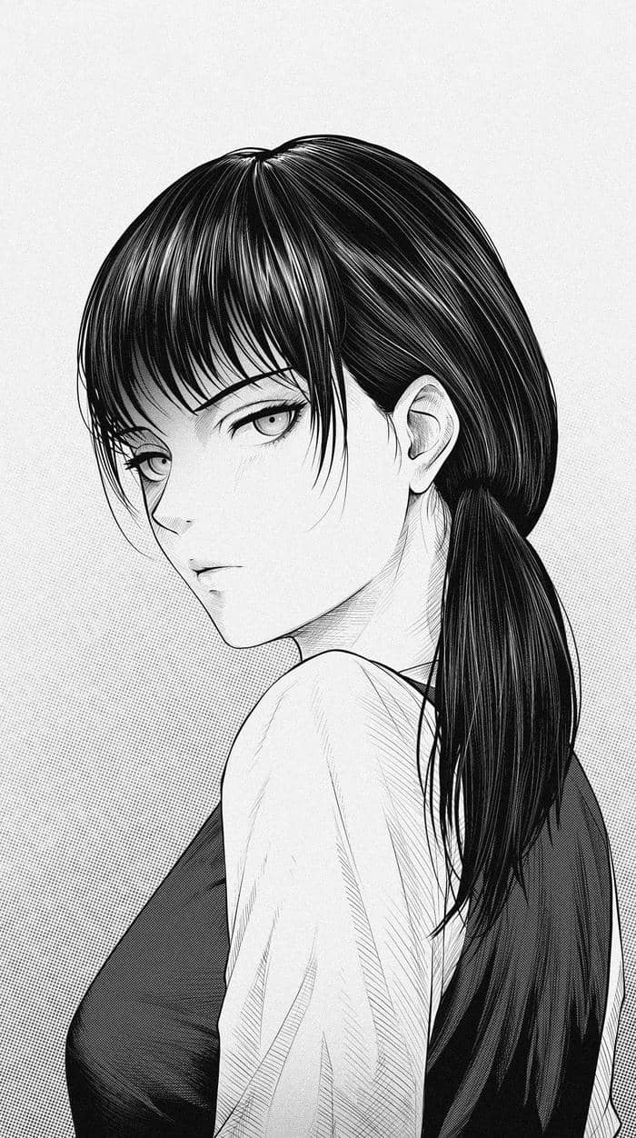 Ảnh anime nữ trắng đen ánh mắt sâu