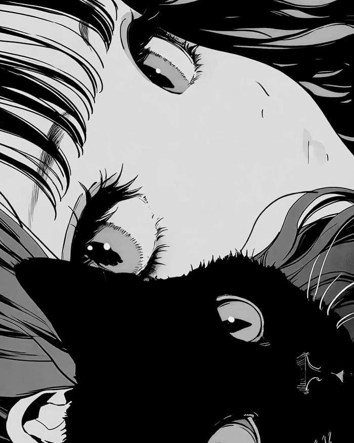 Ảnh anime nữ trắng đen ánh nhìn xa