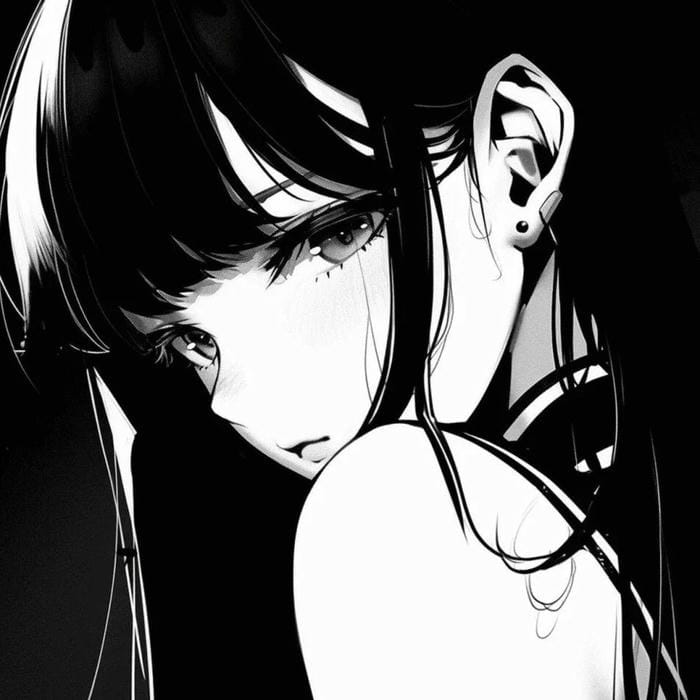 Ảnh anime nữ trắng đen đầy tâm trạng