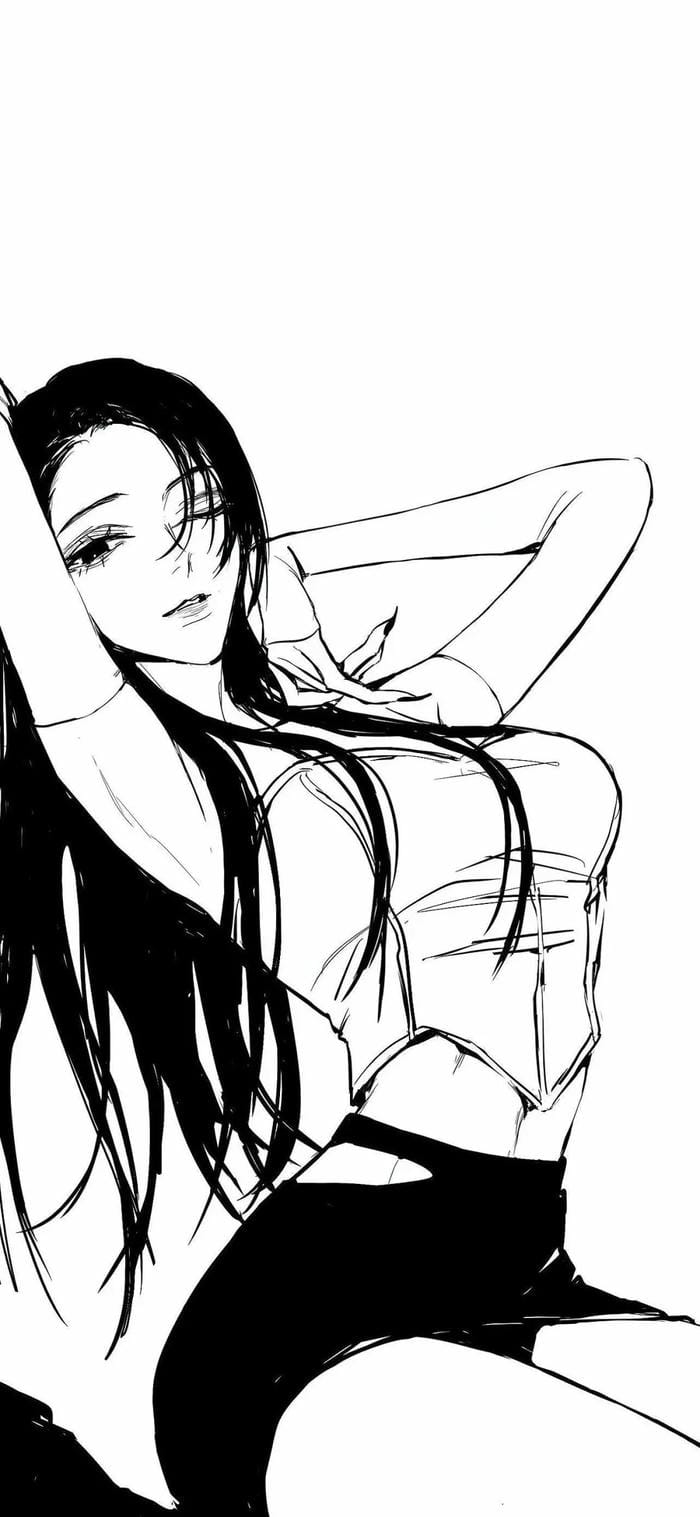 Ảnh anime nữ trắng đen tối giản