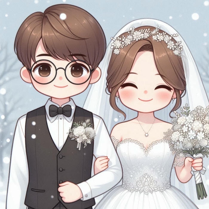 Ảnh chibi cưới váy trắng tinh khôi