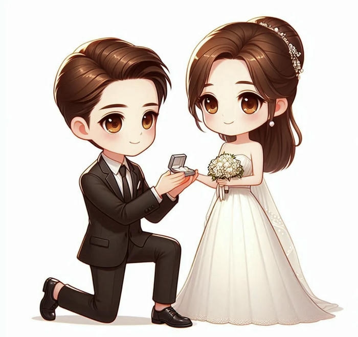 Ảnh cưới chibi hạnh phúc viên mãn