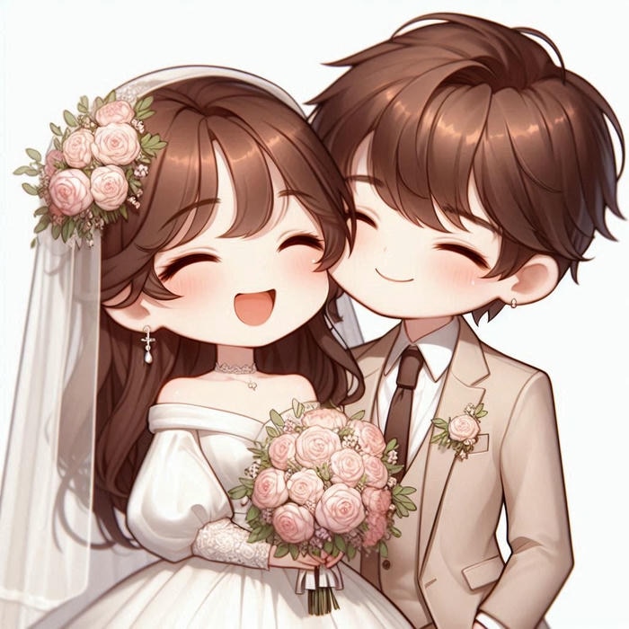 Ảnh cưới chibi ngọt ngào chạm má