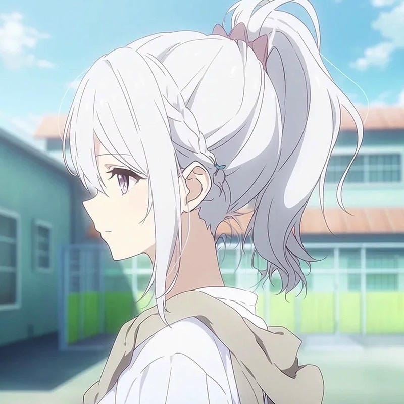 Anime girl tóc trắng phong cách huyền bí