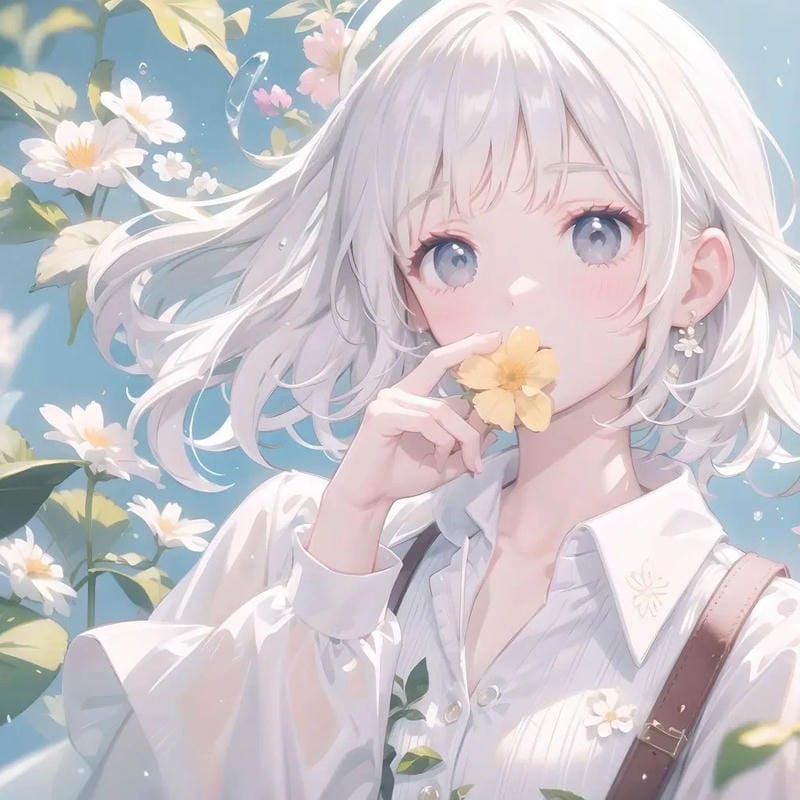 Anime girl tóc trắng thần thái lạnh