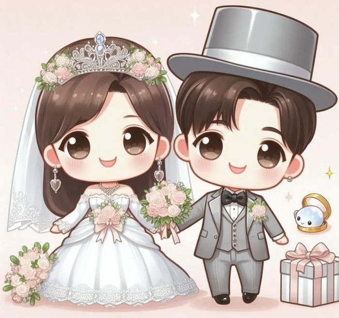 Cặp đôi chibi cưới lãng mạn