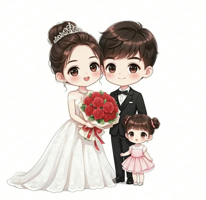 Chibi cưới sáng tạo có trẻ con
