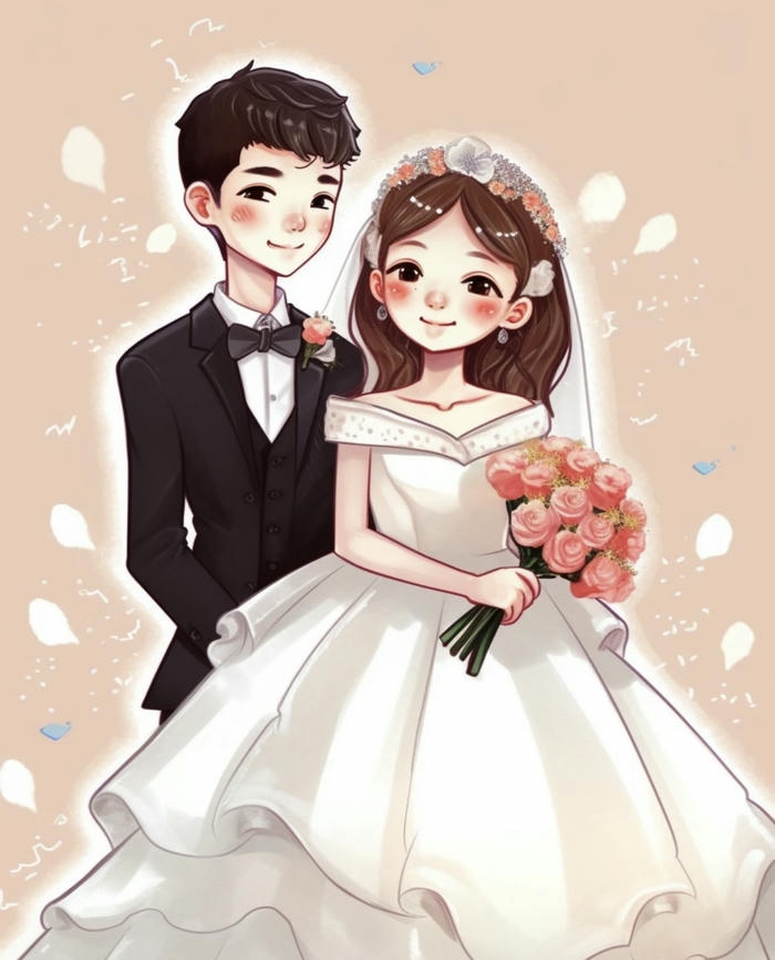 Chibi cưới vui vẻ sinh động