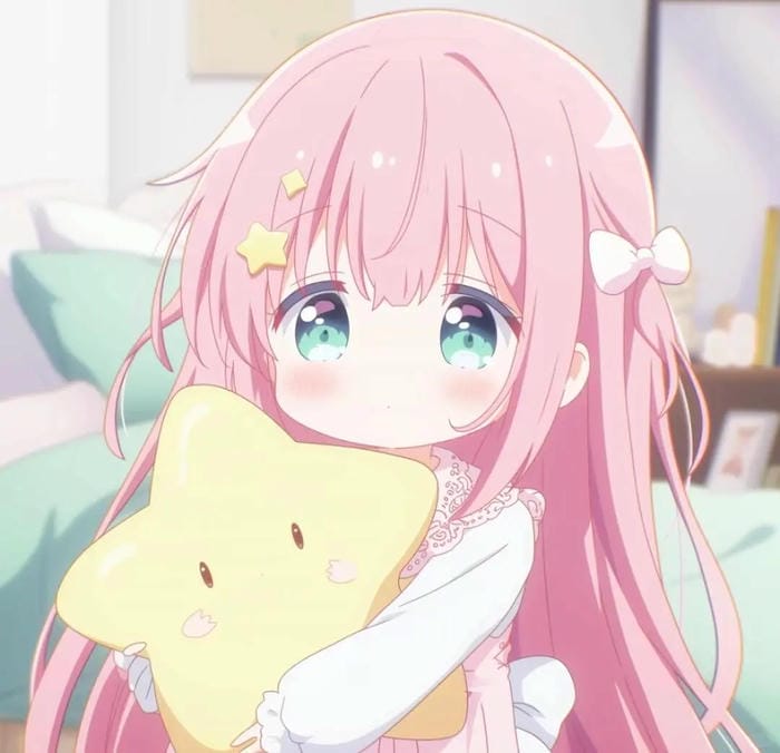 Hình ảnh anime nữ tóc hồng mỉm cười