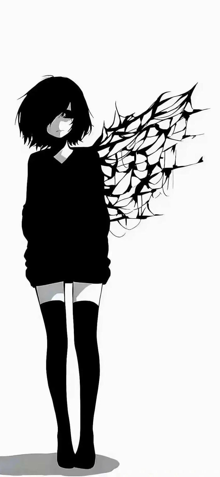 Hình ảnh anime nữ trắng đen buồn