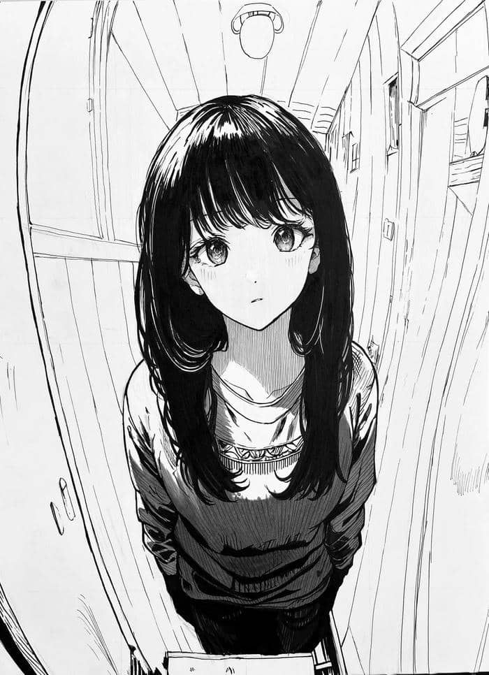 Hình ảnh anime nữ trắng đen sâu lắng