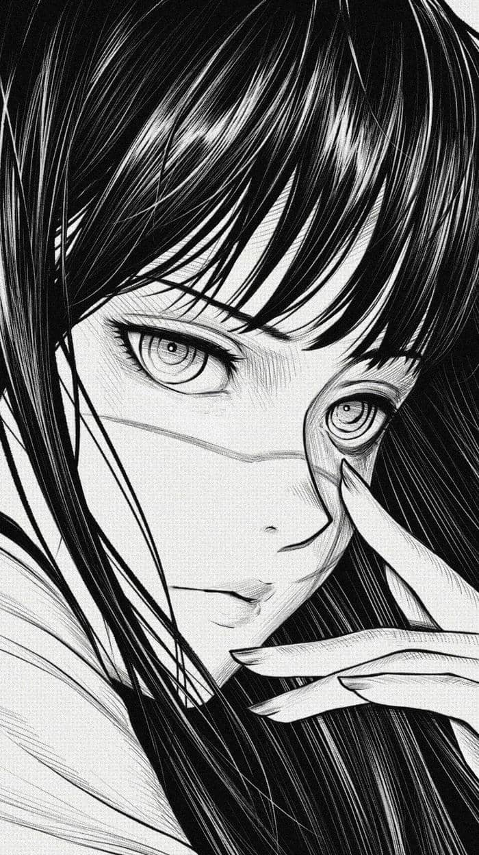 Hình ảnh anime nữ trắng đen tinh giản