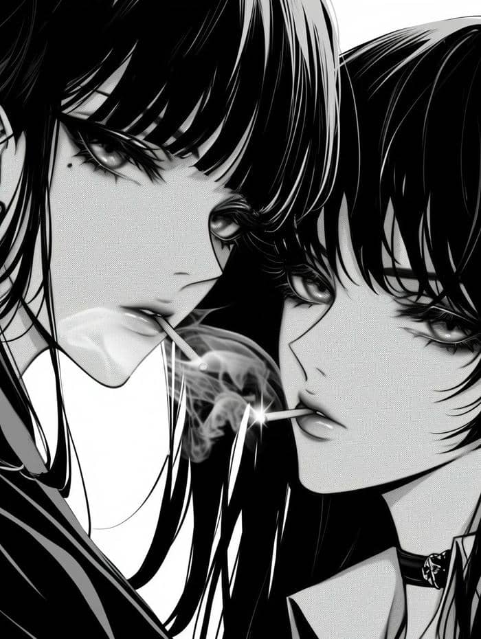 Hình ảnh anime nữ trắng đen trầm buồn