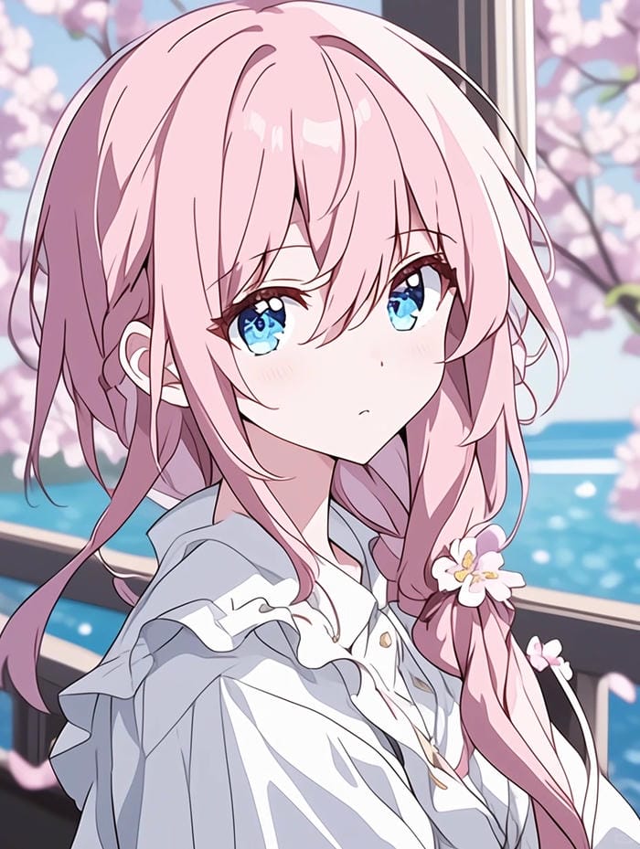 Hình anime nữ tóc hồng đáng yêu
