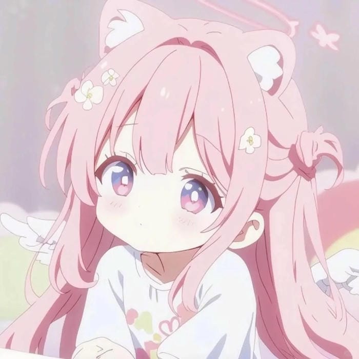 Hình anime nữ tóc hồng nhẹ nhàng