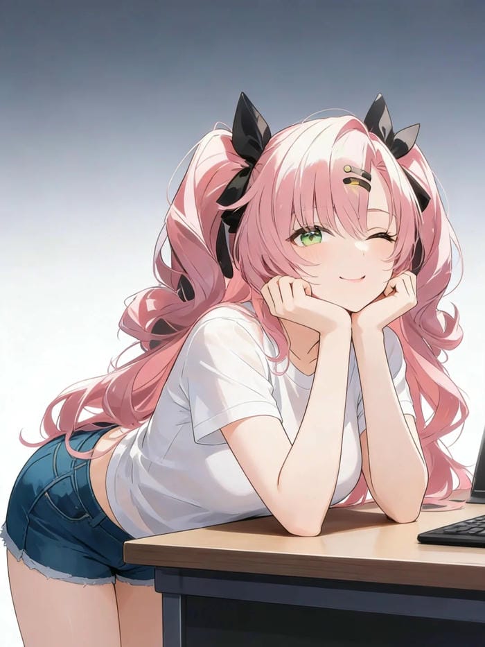 Hình anime nữ tóc hồng trẻ trung