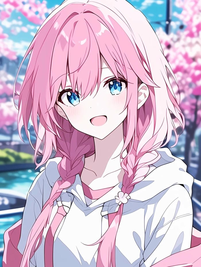 Hình anime nữ tóc hồng tươi sáng