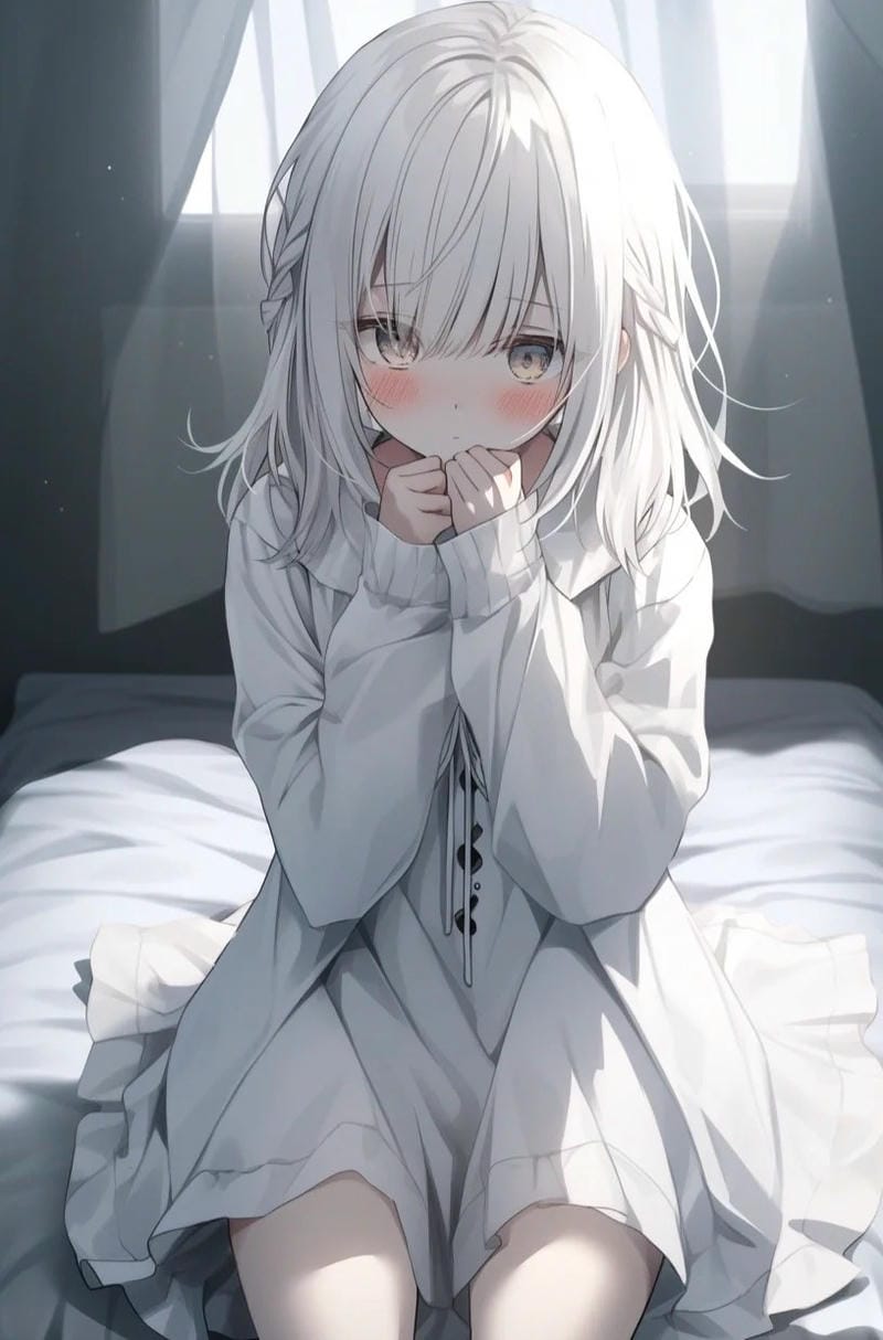 Hình anime nữ tóc trắng cá tính