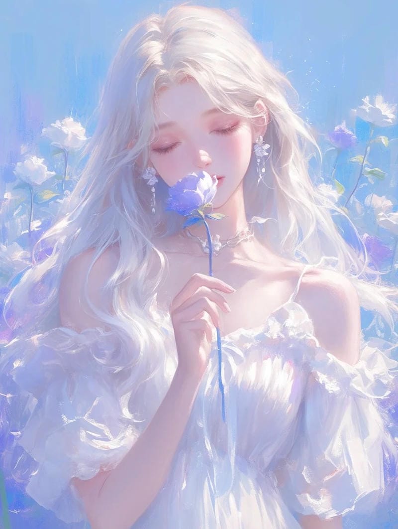 Hình anime nữ tóc trắng cuốn ánh nhìn