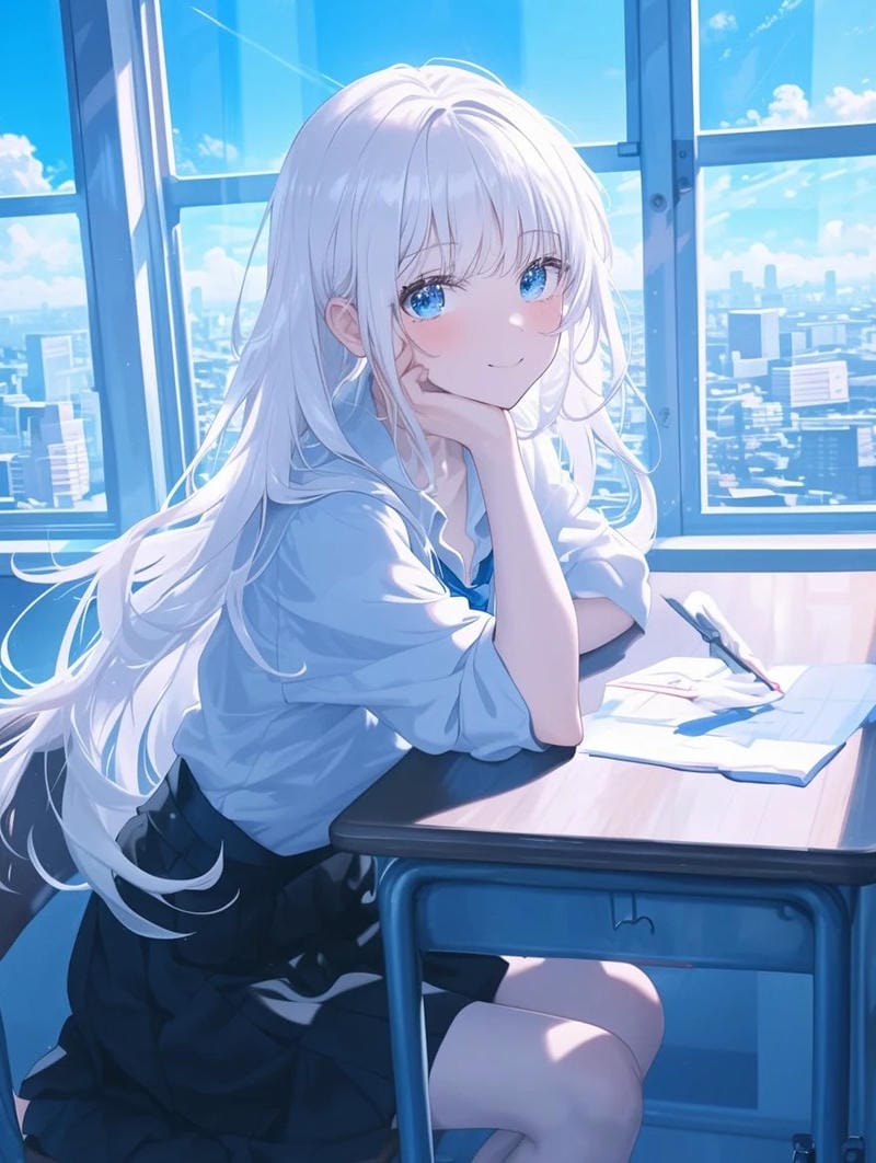 Hình anime nữ tóc trắng phong cách fantasy