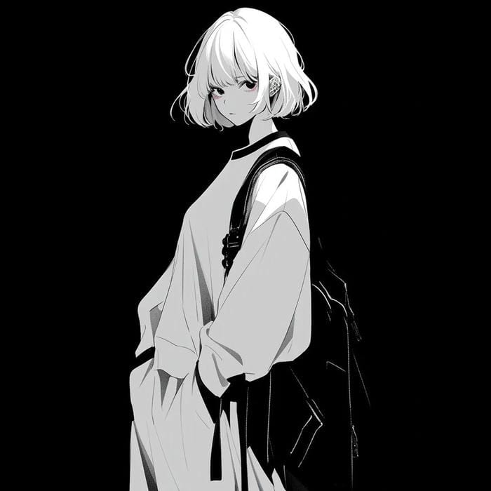 Hình anime nữ trắng đen không màu