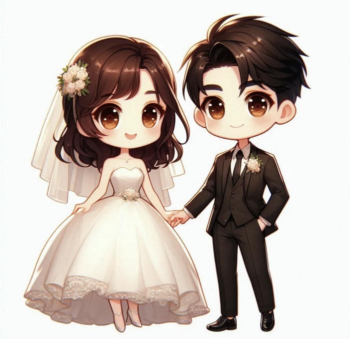 Hình chibi cưới đầu to mắt to