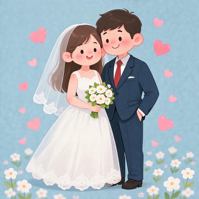 Hình chibi cưới gọn gàng tinh giản