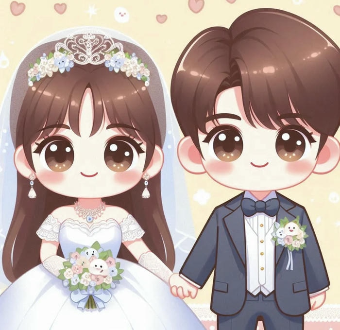 Hình chibi cưới tròn trịa đáng yêu