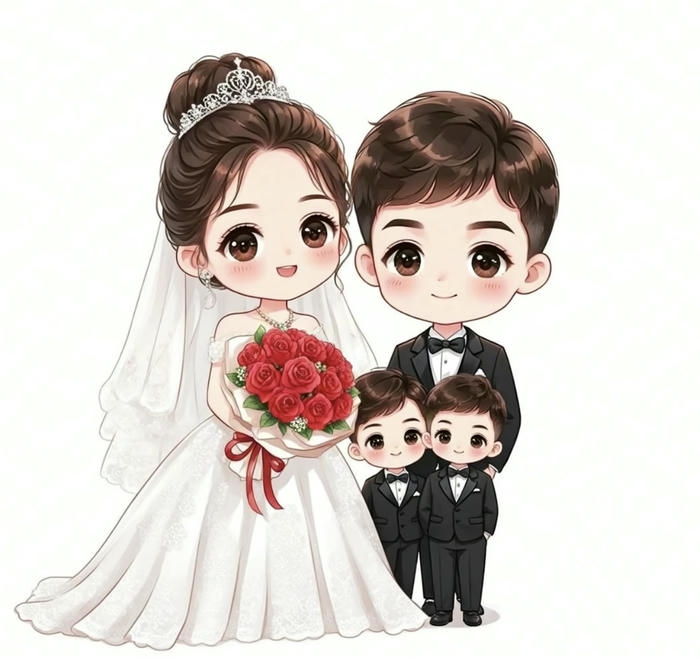 Hình cưới chibi tinh tế nhẹ nhàng