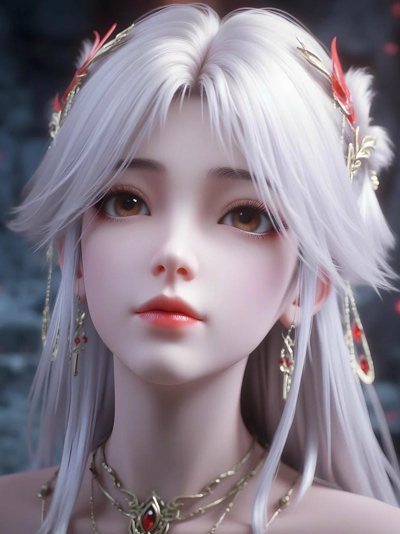 Nhân vật anime girl tóc trắng dịu dàng