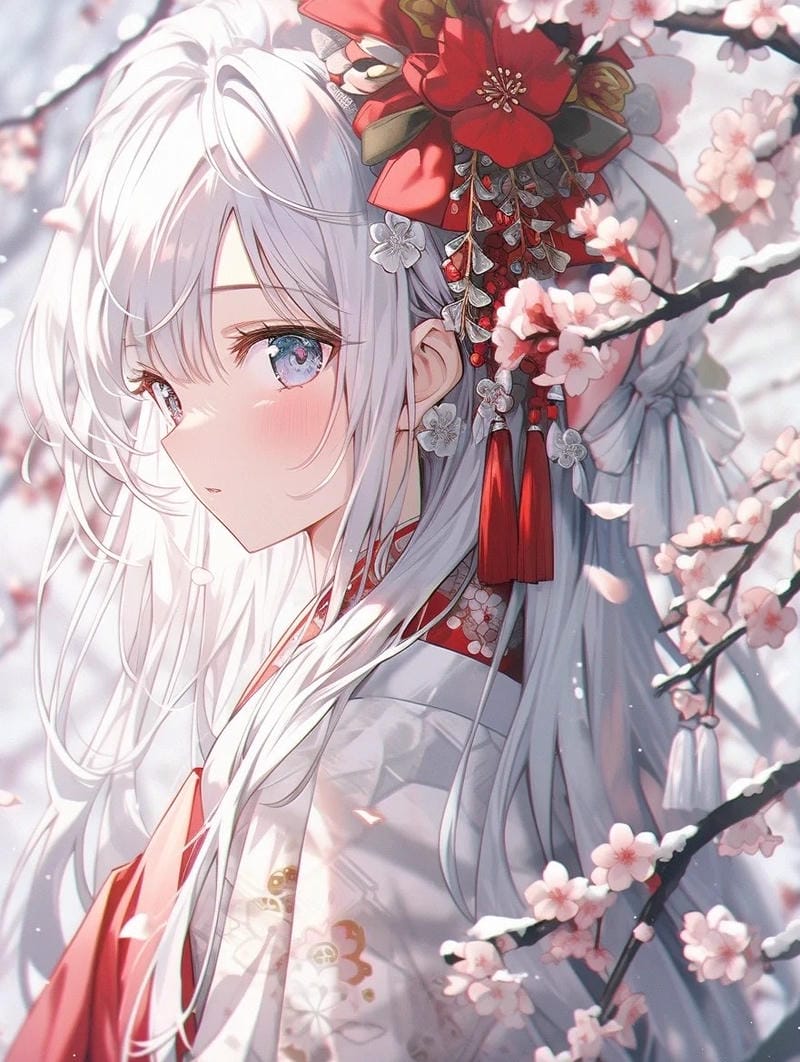 Nhân vật anime girl tóc trắng nổi loạn