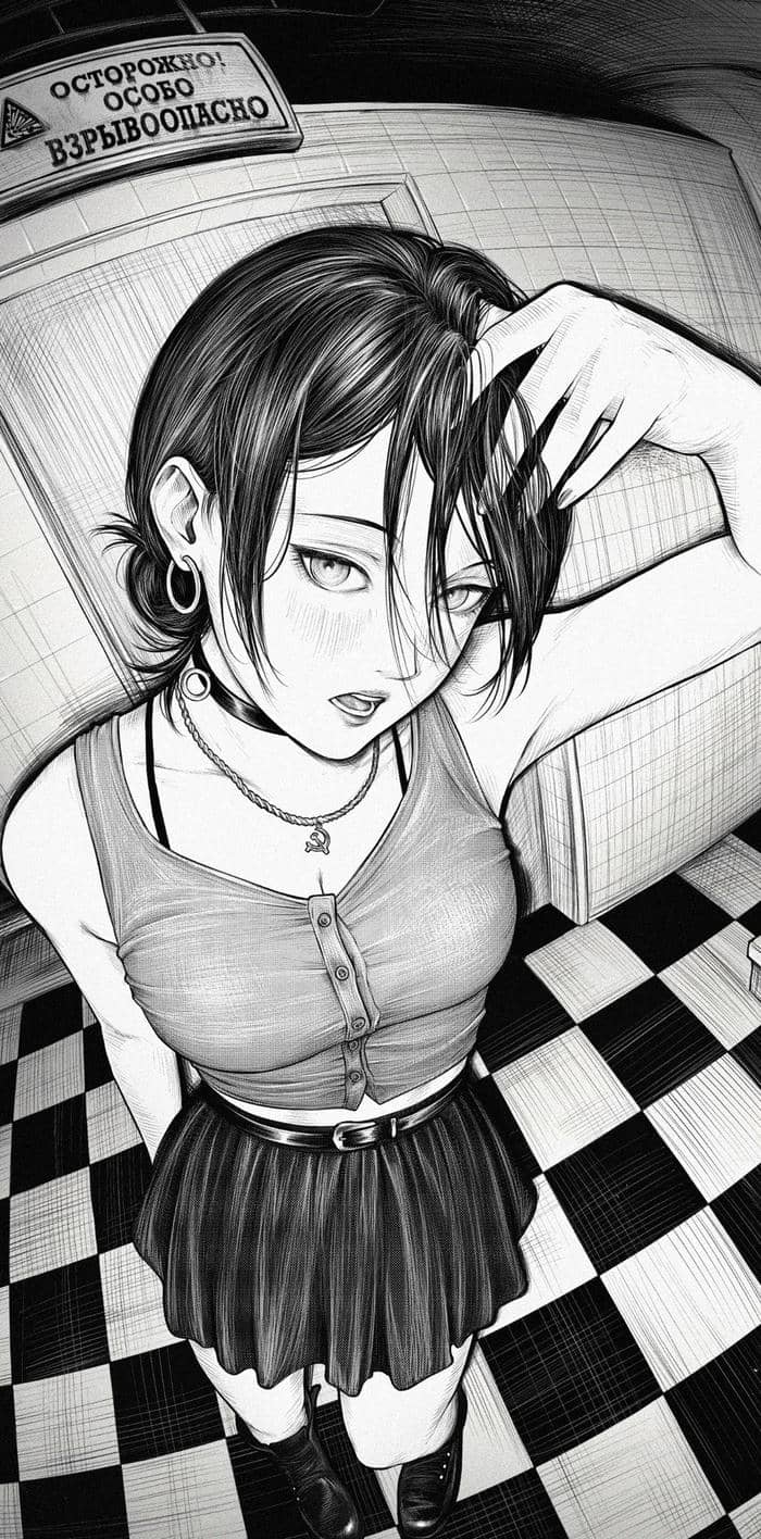 Nhân vật anime nữ trắng đen cô đơn