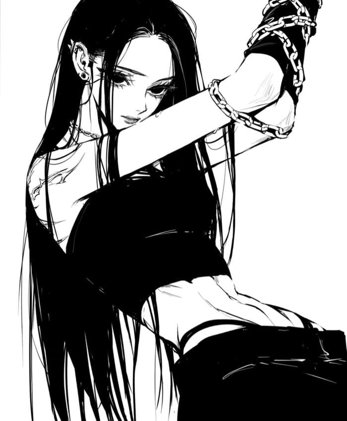 Nhân vật anime nữ trắng đen giản dị