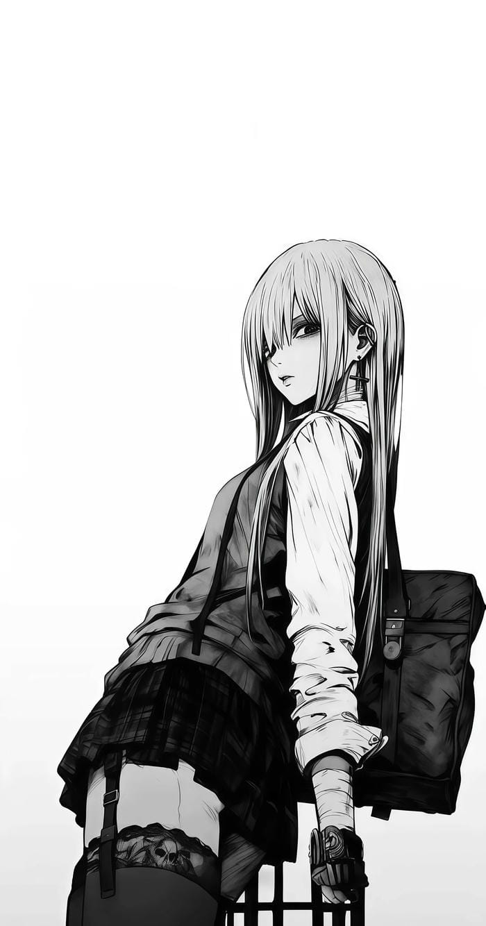 Nhân vật anime nữ trắng đen lặng thầm