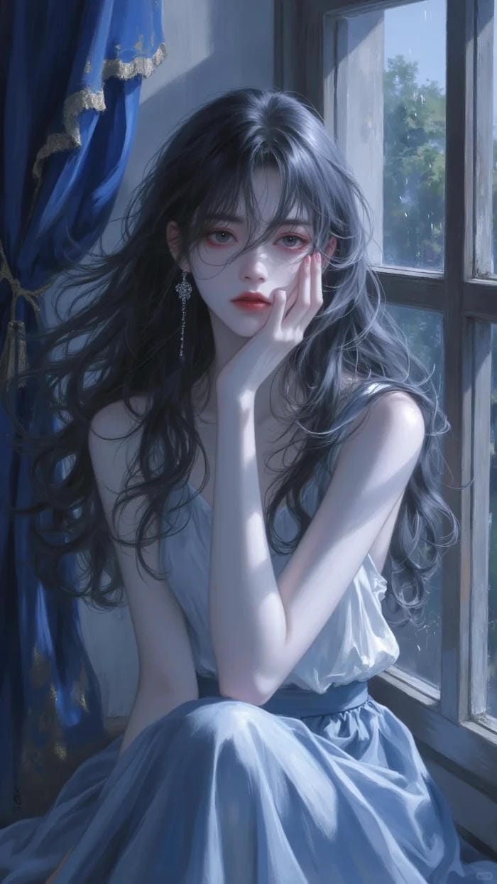 ảnh anime nữ buồn ngồi bên cửa sổ