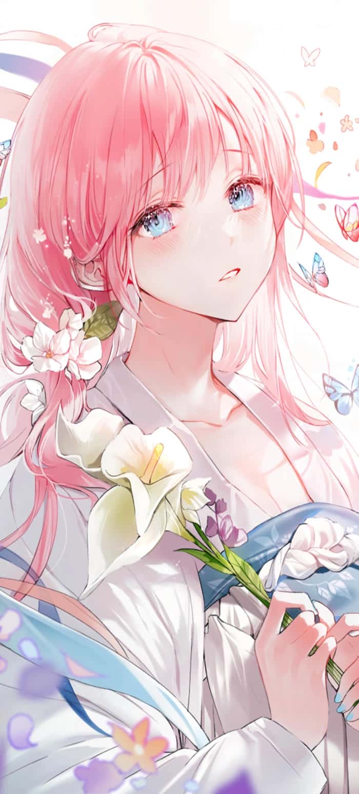 ảnh anime nữ cầm hoa