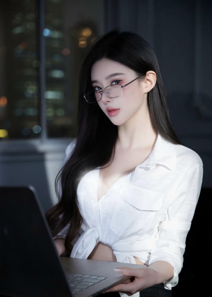 cô gái thư kí cosplay với áo trắng thanh lịch