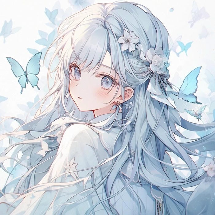 hình anime nữ mặc váy trắng