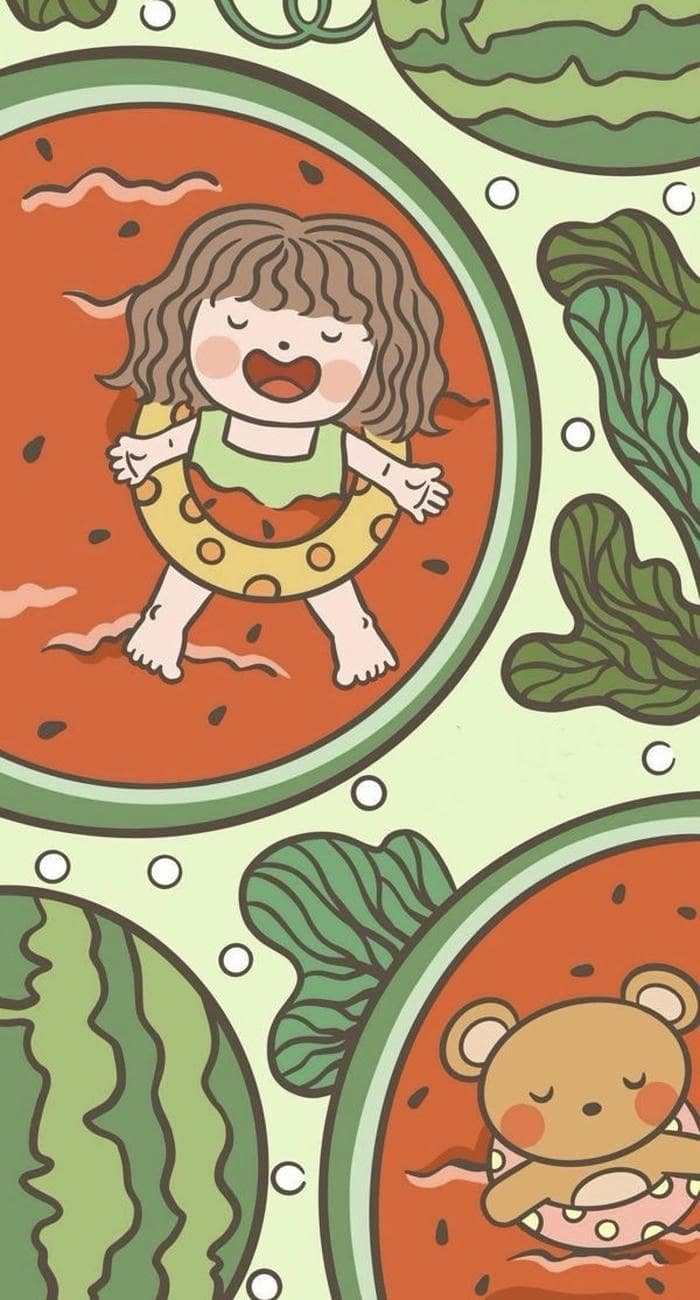 Hình ảnh nền chibi cute anime dưa hấu cực yêu