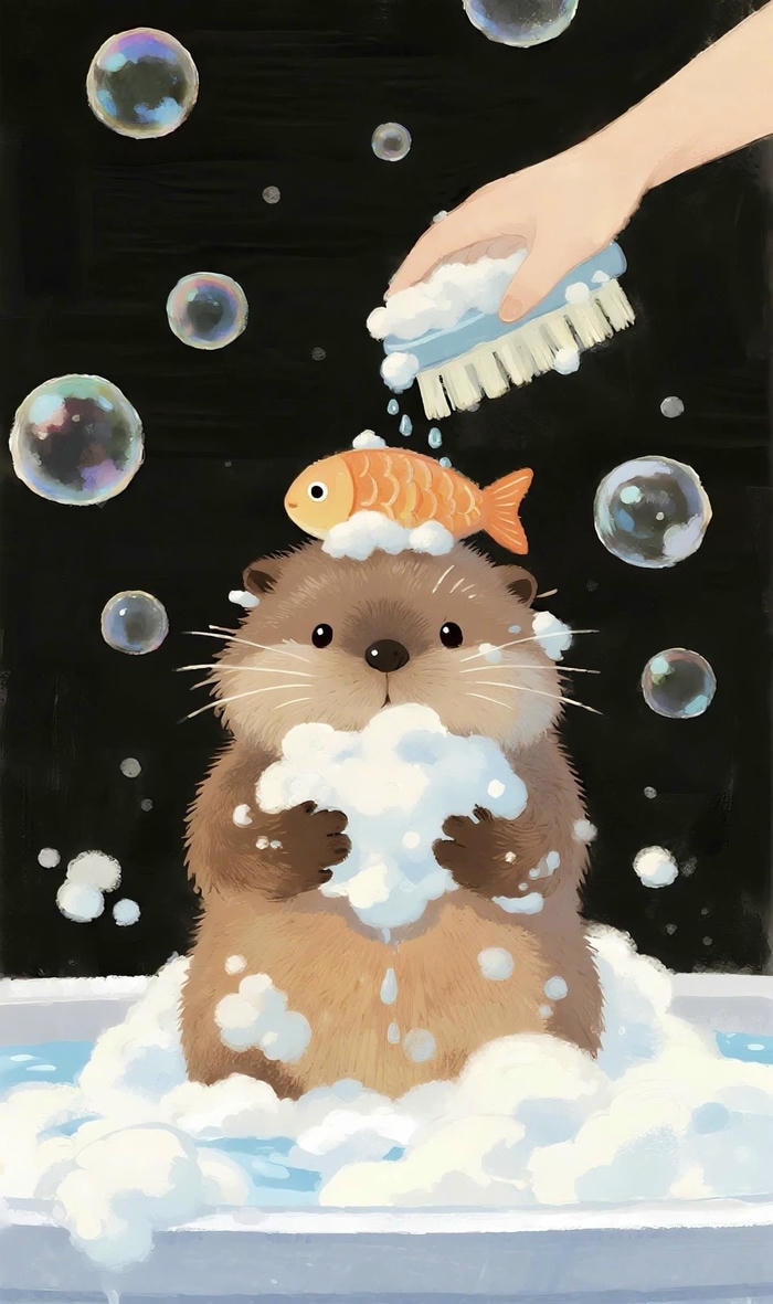 Hình ảnh nền chibi cute rái cá tắm rửa