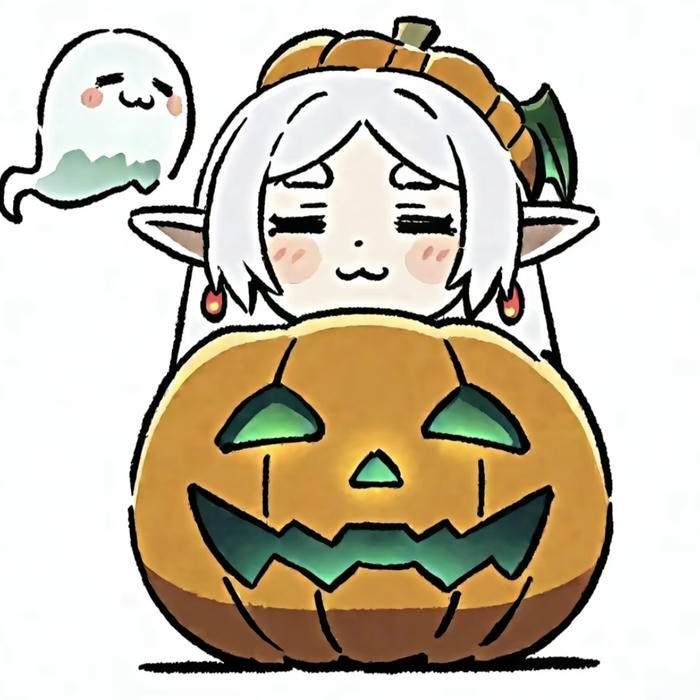 Hình anime chibi nhân vật dễ thương mang không khí halloween