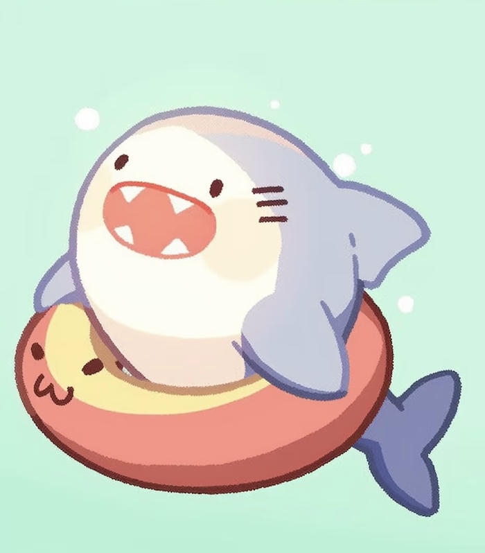 Hình cá chibi đáng yêu với biểu cảm cười vui vẻ