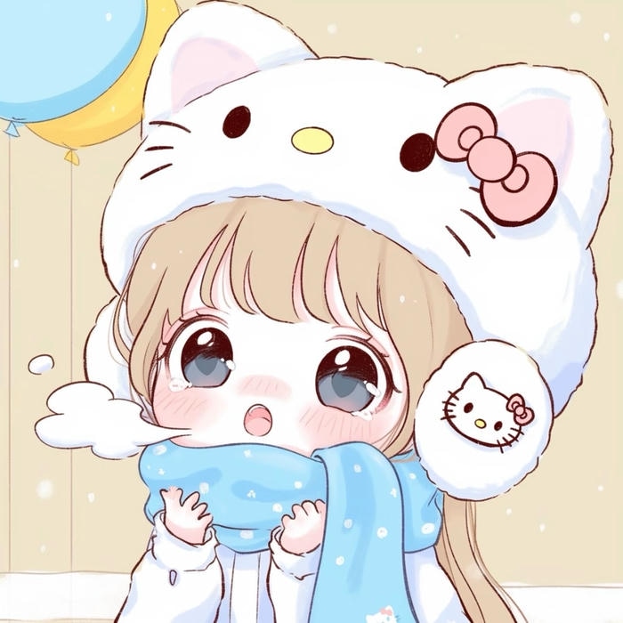 ảnh chibi nữ cute đội mũ hellokitty ấm áp