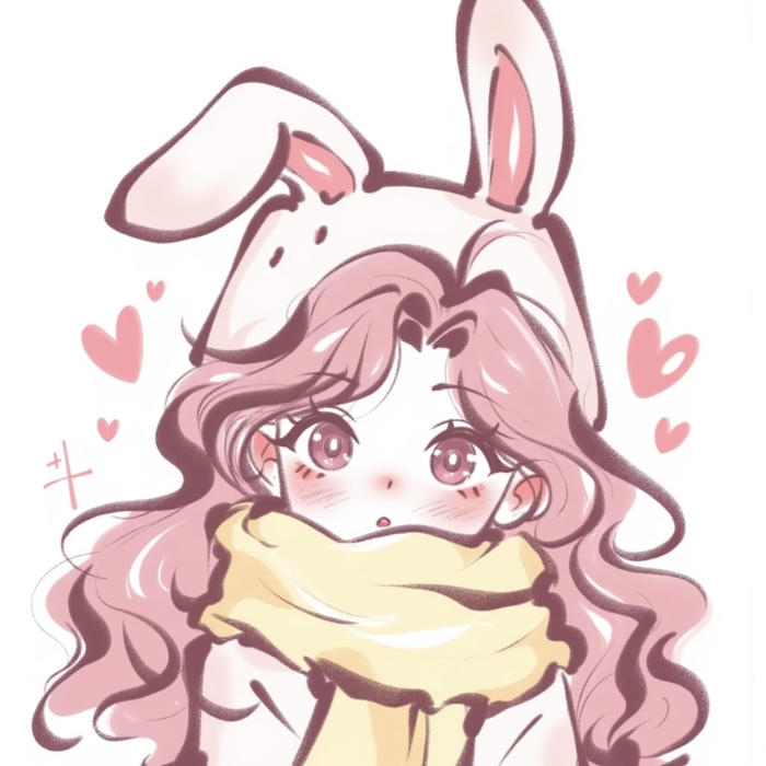 ảnh chibi nữ tóc hồng đội tai thỏ