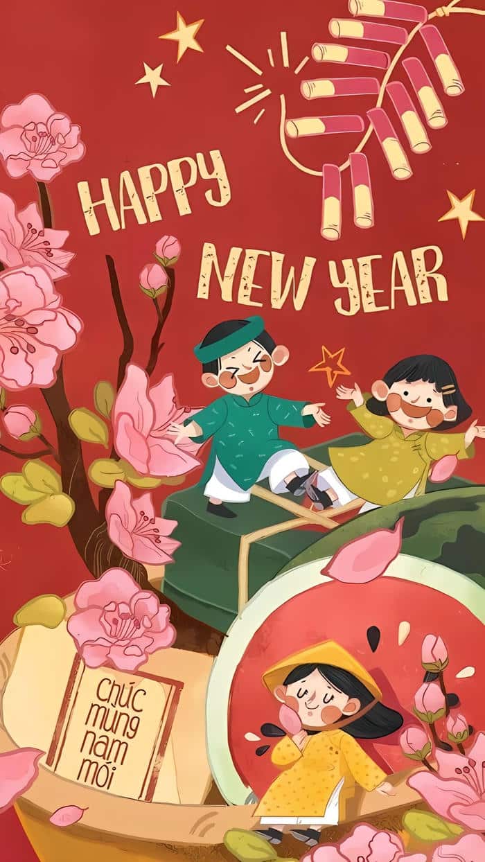 ảnh nền chibi cute không khí tết ngập tràn