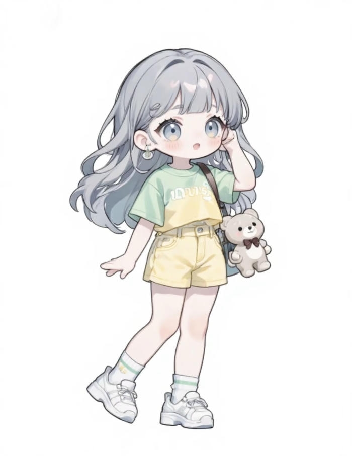 bức ảnh chibi nữ cute đeo túi có bé gấu xinh