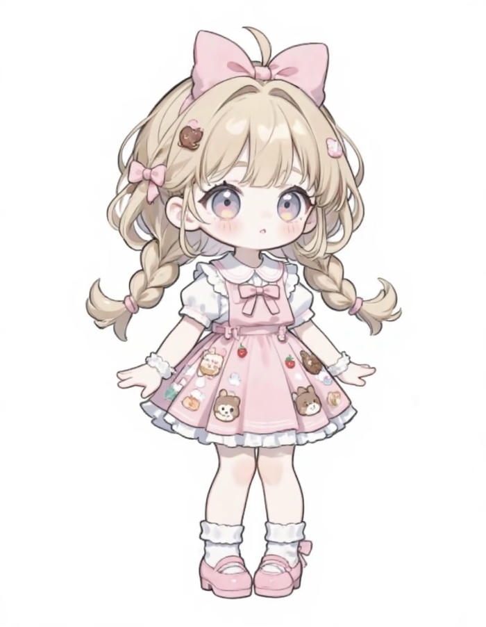 bức hình chibi nữ cute đôi nơ hồng đáng yêu