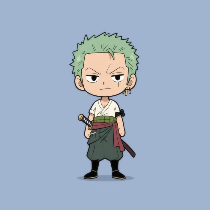 hình ảnh anime chibi nhân vật zoro cười nhếch nép